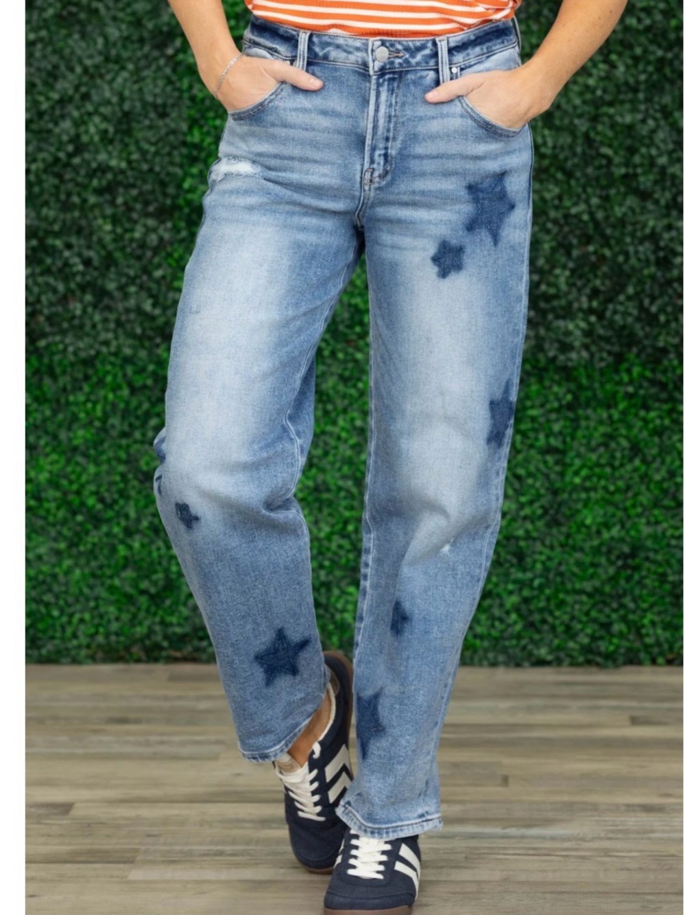 Light Blue Star-Accent Straight Leg Jeans